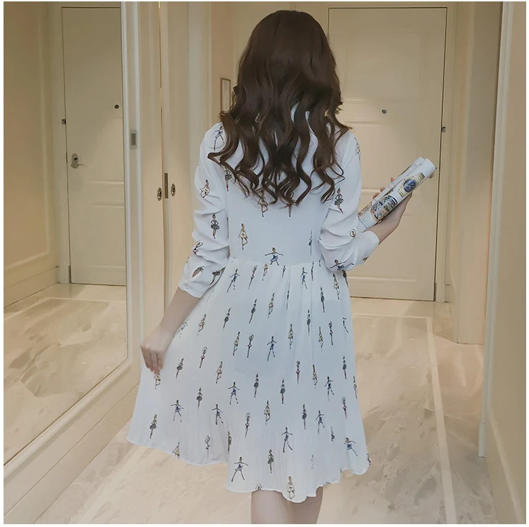 Платье для беременных с длинным рукавом Женская плиссированная короткая одежда