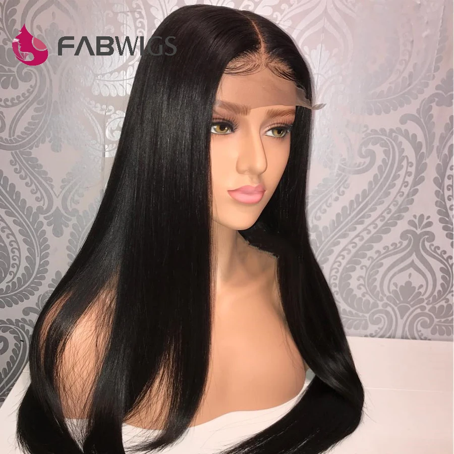 Fabwigs 13x6 парик фронта шнурка предварительно сорвал бразильский Реми шелковистые прямые человеческие волосы парики глубокая часть кружева передние человеческие волосы парики