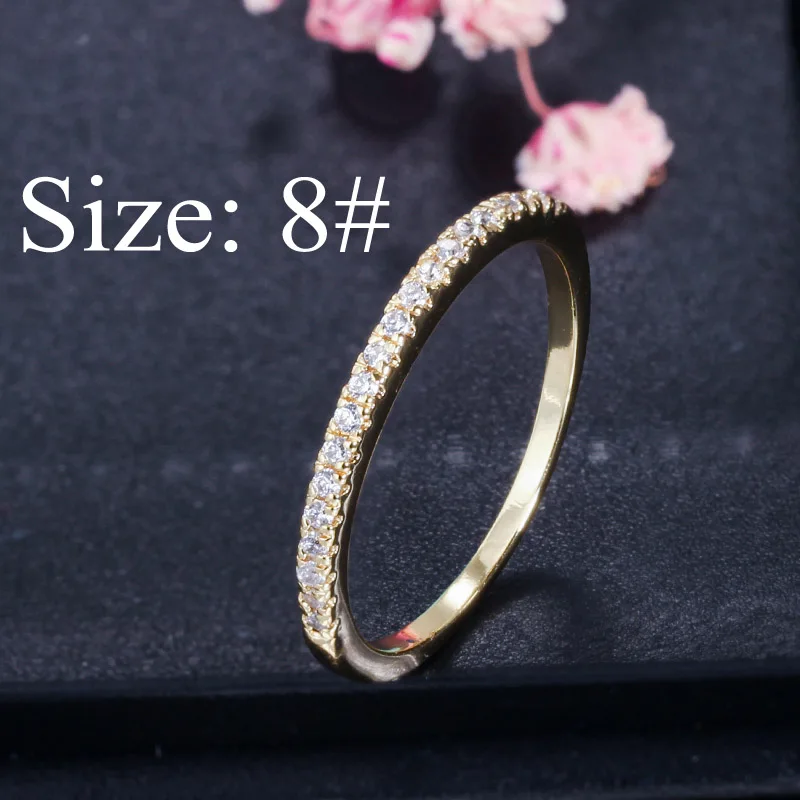Gold Size 8 CWWZircons Stack Skinny Micro Pave CZ Модные женские обручальные свадебные вечерние кольца с кубическим цирконием наборы ювелирных изделий подарок R127 - Цвет основного камня: Gold Size 8