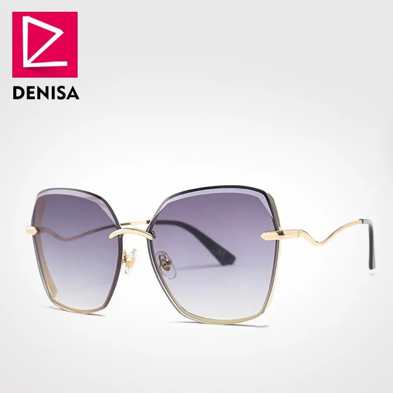 Gray Sunglasses DENISA новые UV400 ретро большие солнцезащитные очки женские дизайнерские многоугольная рамка солнцезащитные очки Оттенки для женщин G25015 - Цвет линз: Gray Sunglasses