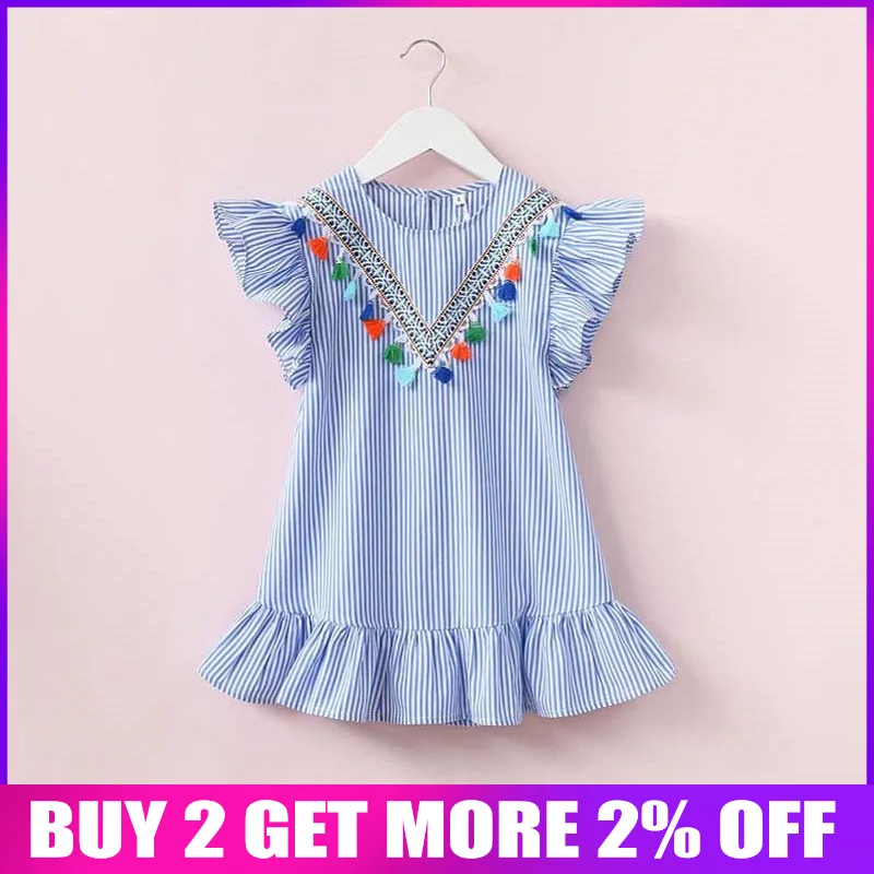 BibiCola Summer Girls Dress Brand Kids Dresses for Clothes Vestiods Striped Christmas Princess Children | Детская одежда и обувь