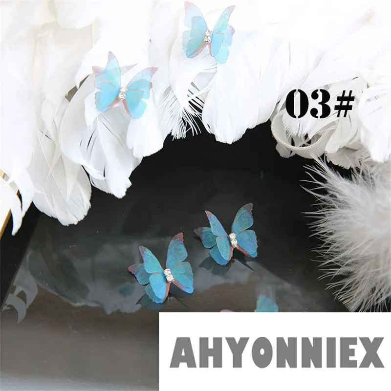 AHYONNIEX двухслойная атласная шифоновая пряжа нашивки «бабочки» ПРИШИТАЯ аппликация для невесты свадебные Детские аксессуары для волос DIY