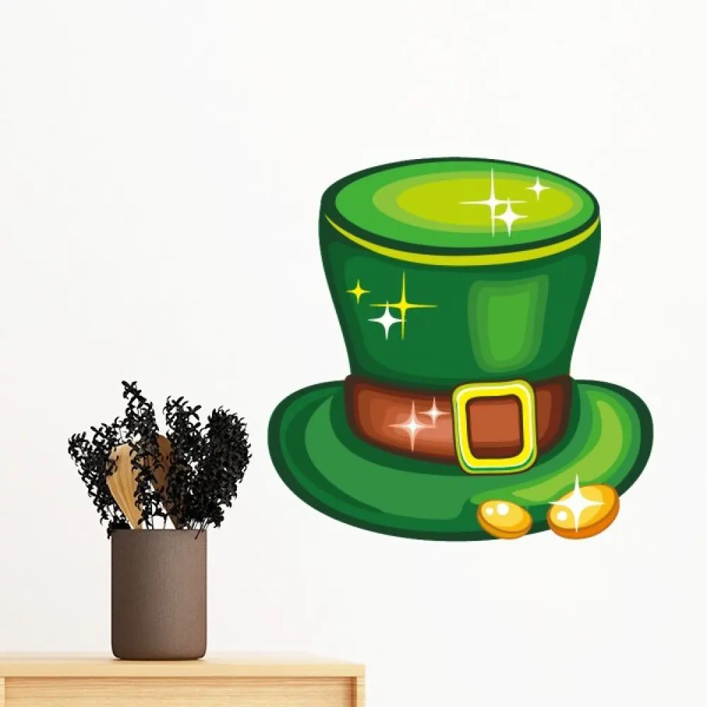 Блестящая зеленая шляпа День Святого Патрика съемная Наклейка на стену