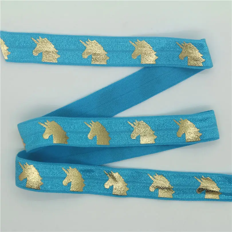 DUWES 5/8'' Free shipping gold foil unicorn printed Fold Elastic FOE headband headwear hairband decoration OEM D644 | Дом и сад