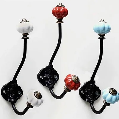 

1pcs wrought iron Ceramic garden hat head coat hooks hanging hook home decoration