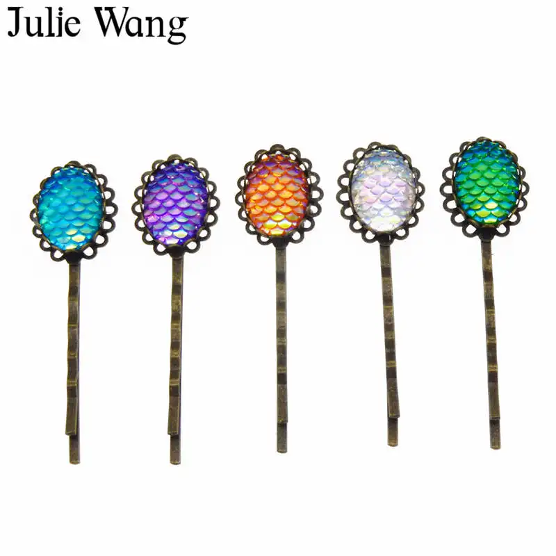 Julie Wang 2 шт. заколка для волос красочная русалка весы кабошон девушки женщины