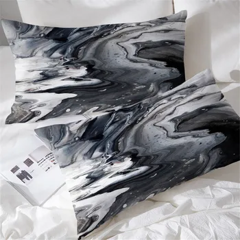 BlessLiving Modern Marble Pillow Case Cover Home Abstract Texture Pillow Shams Set of 2 Pillowcases for Beds Grunge Black White 2