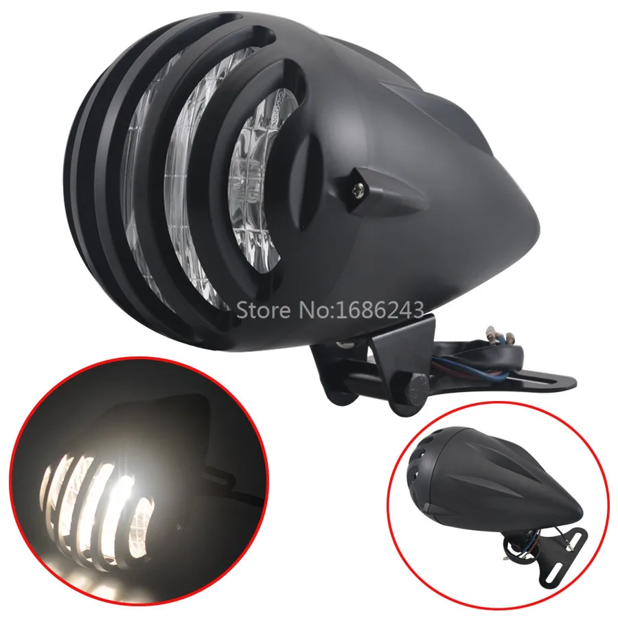 

5 Inch 12V Universal Retro Motorcycle Headlight with Holder Bracket Black Motorbike Headlight Bulbs for bikes chopper