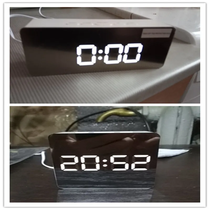 Цифровые часы USB цифровой светодиодный Будильник 12 H/24 H функция повтора, зеркальные часы, термометр для помещений, электронные настольные часы