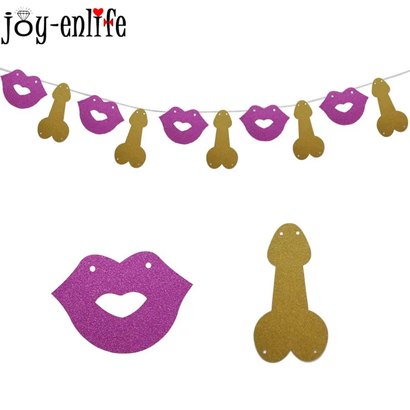 Блестящий девичник вечерние баннеры для пениса с сердечком губ Свадебные