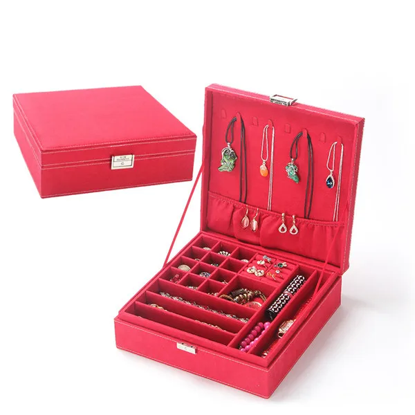 Red Изысканная дорожная коробочка для украшений, Двухслойное женское ожерелье для макияжа, кольца, серьги-гвоздики, органайзер для хранения, Подарочная коробка для девочек, аксессуары - Цвет: Red