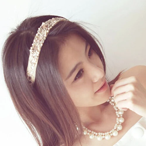 Women's Sweet Lace Faux Pearls Hairband Rhinestone Crystal Headband Head Piece 9TP6 | Аксессуары для одежды