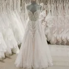 Женское свадебное платье с тонкими бретельками, белое кружевное Тюлевое платье на заказ, 2022