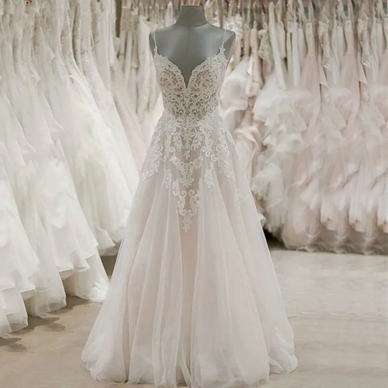 Халат de Mariage Спагетти ремень Пляжные Свадебные платья 2021 простое белое платье из