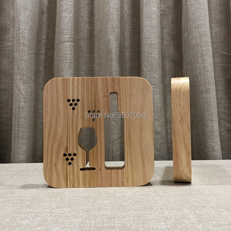 3D Деревянный ночник стеклянная бутылка полый дизайн USB мощность светодиодный Аромалампа в форме вина ночник