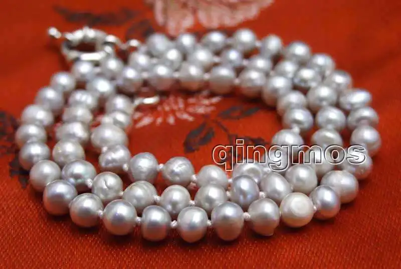 Маленький 5-6 мм серый круглый натуральный пресноводный жемчуг 17 дюймов Necklace-nec6303