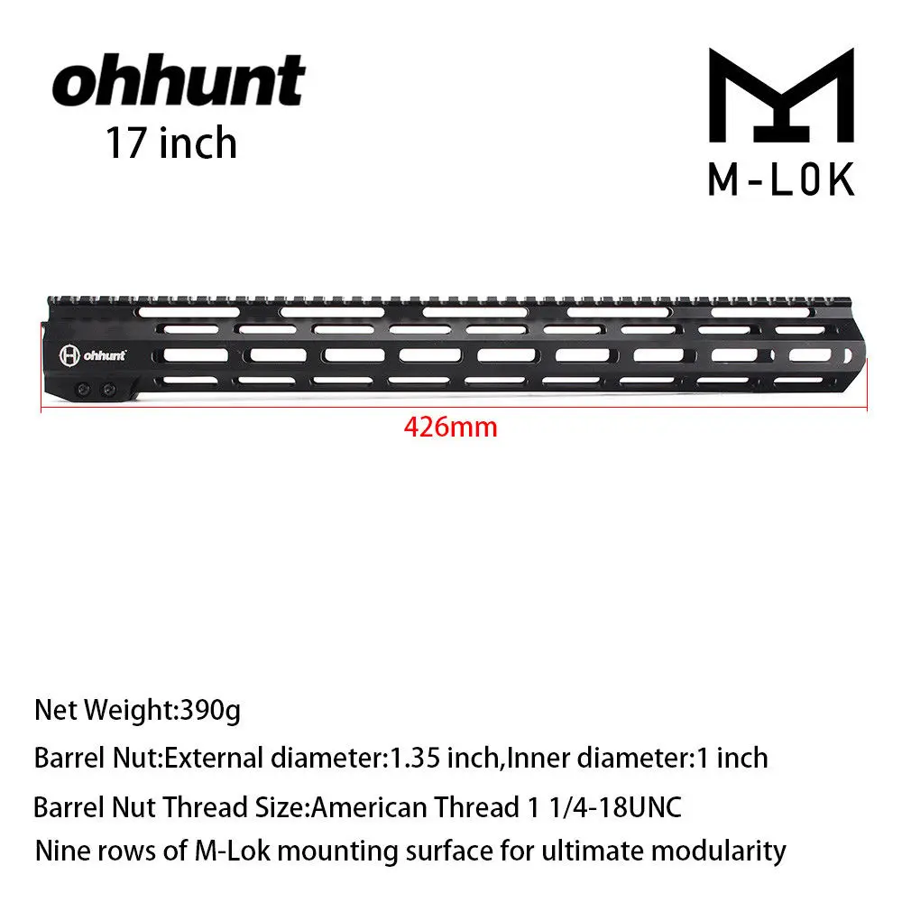

ohhunt 7" 9" 10" 12" 13.5" 15" 17" AR15 Free Float M-LOK Handguard Picatinny Rail Slim Style Steel Barrel Nut for Scope Mount