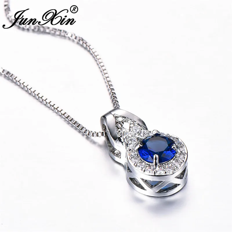 JUNXIN Blue Gourd Подвеска Ожерелье s для женщин 925 Стерлинговое Серебро Круглый Циркон Sept камень ожерелье на шею Женский