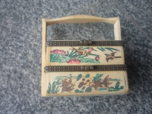 Редкий Старый династии Цин Кость коробка ювелирных изделий двухслойная с