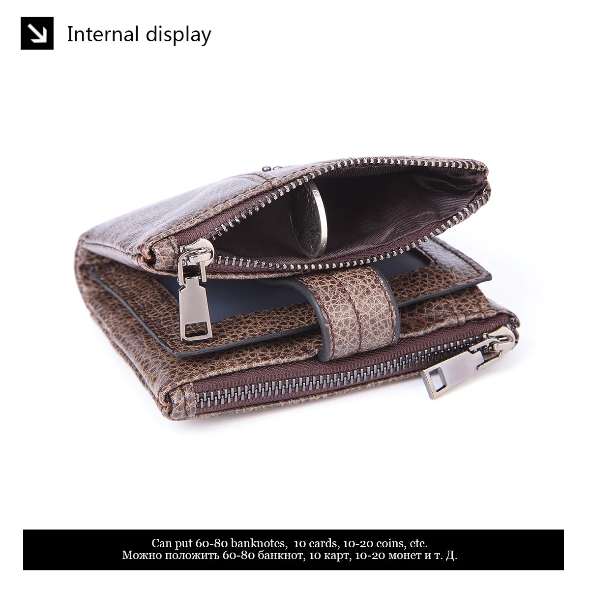 GENODERN Double Zipper Men Wallet of Hasp Design Genuine Leather Short Wallet for Men with Coin Pocket New Male Purse
