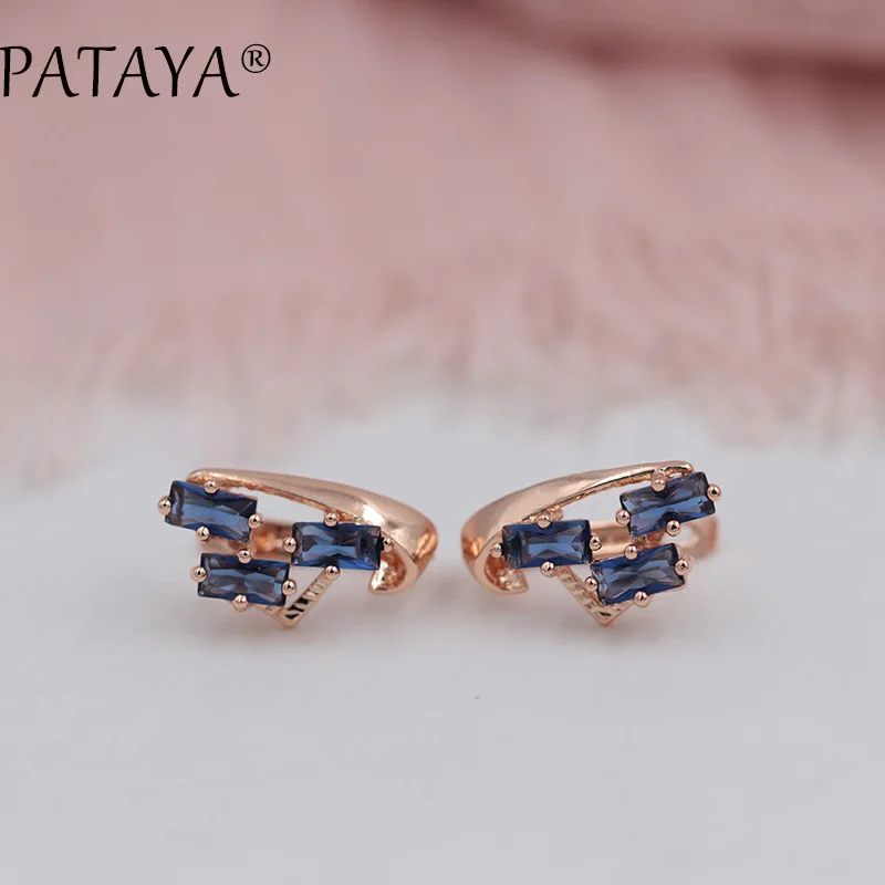Женские серьги из розового золота 585 пробы PATAYA эксклюзивные зеленые квадратные