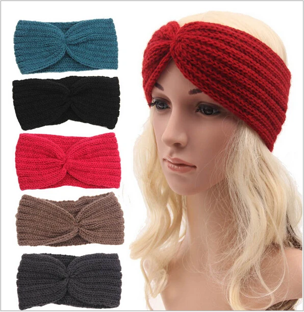 

winter knit warm women adult crochet braided turban headband wool scrunchy elastic headbands hair bands accessories for women