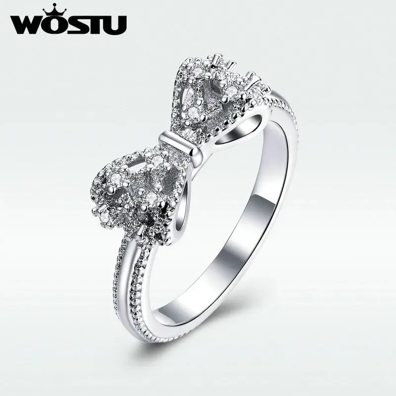 WOSTU, винтажные ослепительные блестящие кольца с бантом, циркониевые кольца для женщин, обручальное кольцо, вечерние, юбилейные Роскошные ювелирные изделия ZBFR201