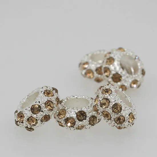 Light Topaz 100 шт./лот разноцветные стразы бусинки Rondelle металлические распорки Шарм с большим отверстием бусинки для европейских браслетов 6x11 мм - Цвет: Light Topaz