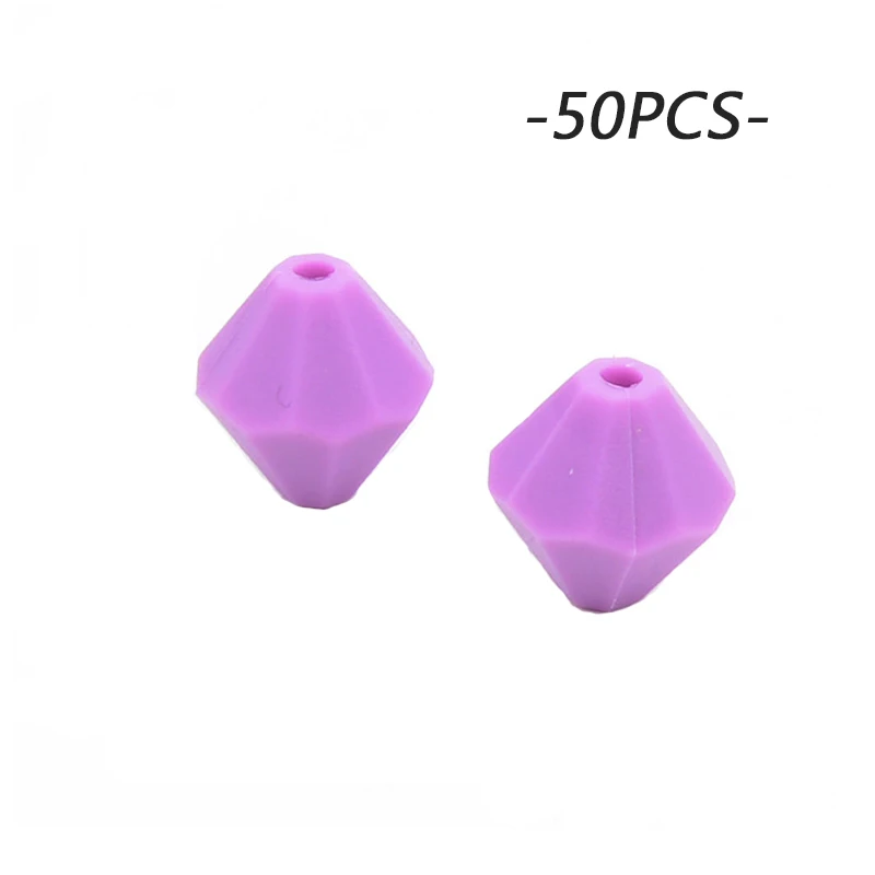 medium purple LOFCA 50 шт. силиконовая, в форме бриллианта бусины мультфильм детские зубные кольца BPA бесплатно DIY детские игрушки Жевательные Ожерелье для прорезывания зубов аксессуары - Цвет: medium purple