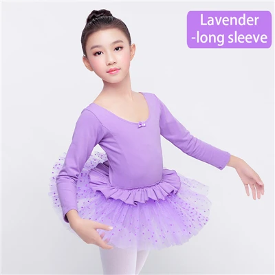 Lavender Long Sleeve Хлопковое танцевальное балетное платье с длинными/короткими рукавами и круглым вырезом для девочек детская юбка-пачка принцессы балетные костюмы розового цвета с Лебединым озером - Цвет: Lavender Long Sleeve