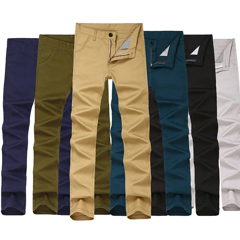 Slim Fit casual брюки мужские цвета хаки Плоская передняя прямая посадка army green Длинные