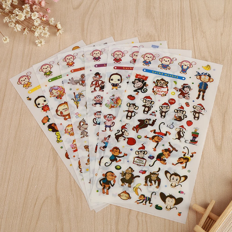 6 листов мультяшная обезьянка прозрачный дневник альбом декоративная этикетка