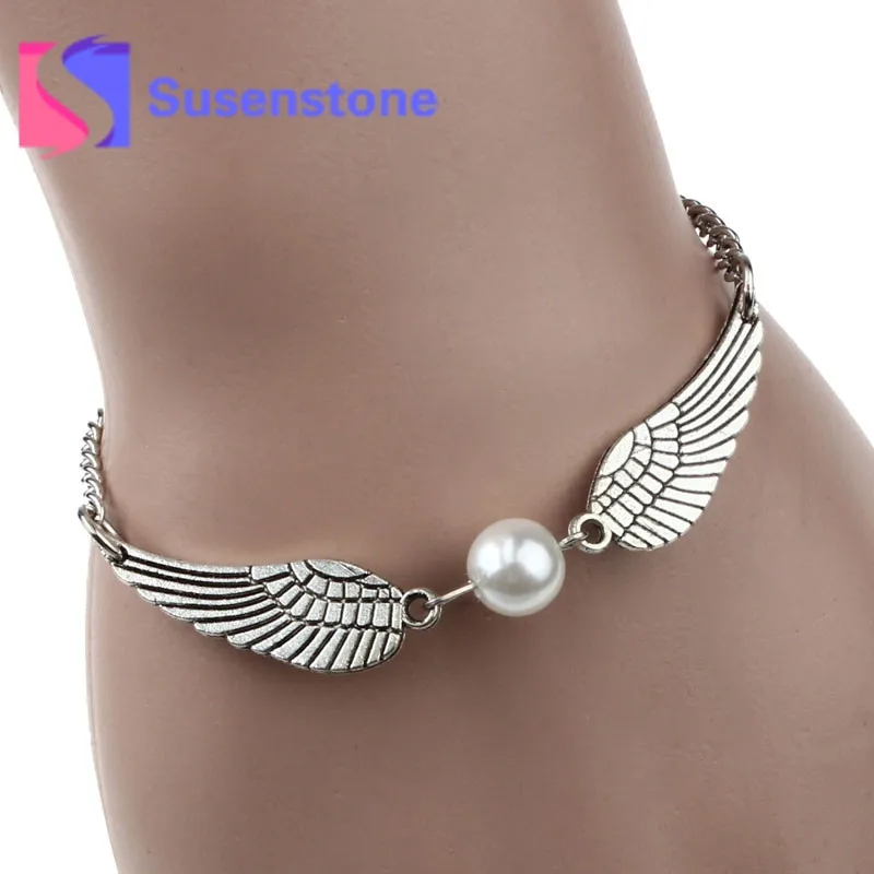 Женские винтажные серебряные браслеты с крыльями ангела|peace bracelet|bracelet fashionbracelet
