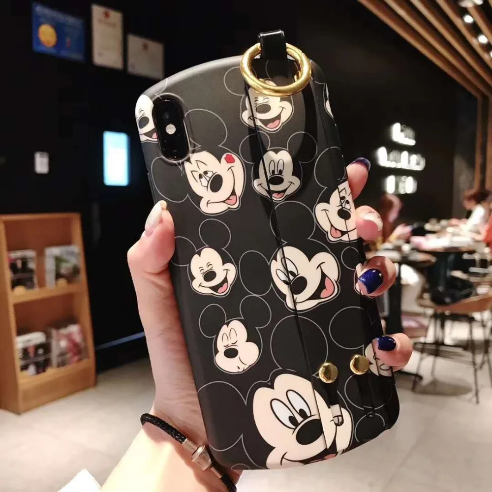 Mickey Minnie Curved for iPhone 6 7 8 Wristband Scrub x xr xsmax Case Back Cover |