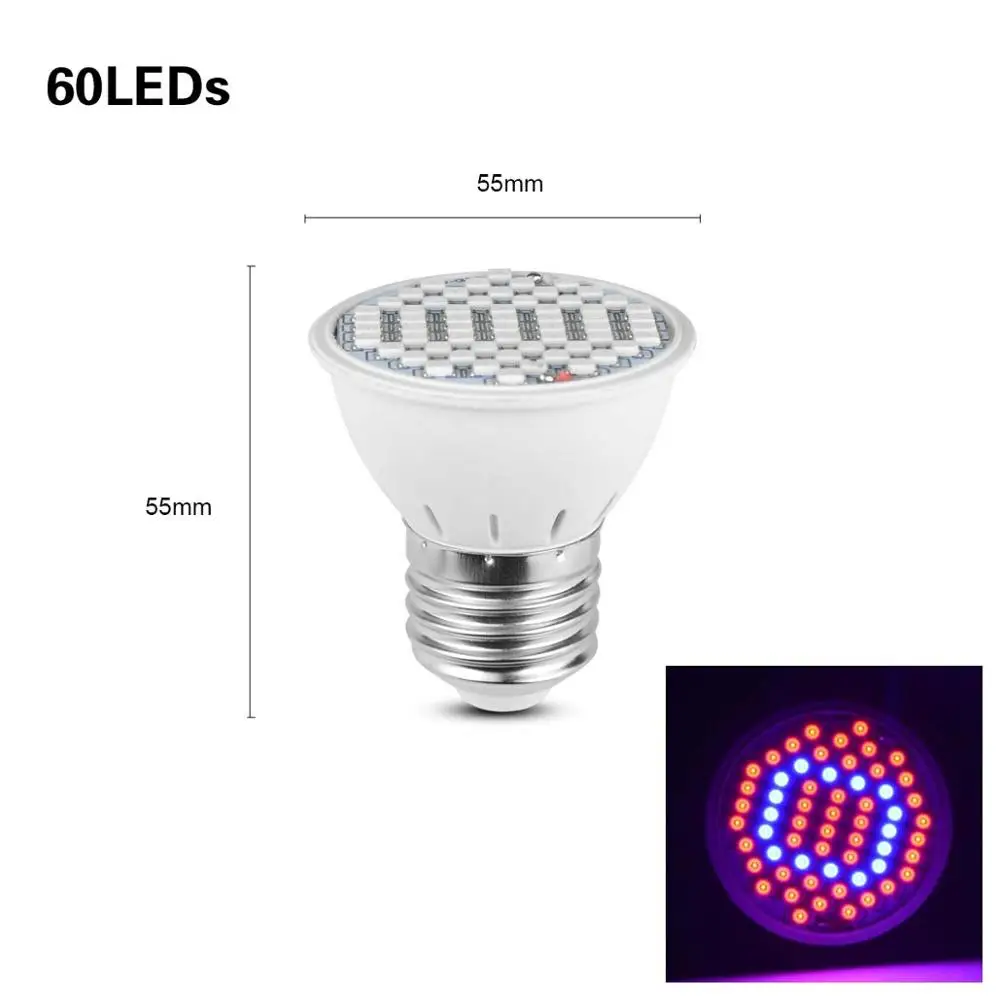 60LEDs Фитолампа полного спектра светодиодный светильник для выращивания E27 лампа для растений Крытый садовый парник гидропонная, для растений цветок фитолампия - Испускаемый цвет: 60LEDs
