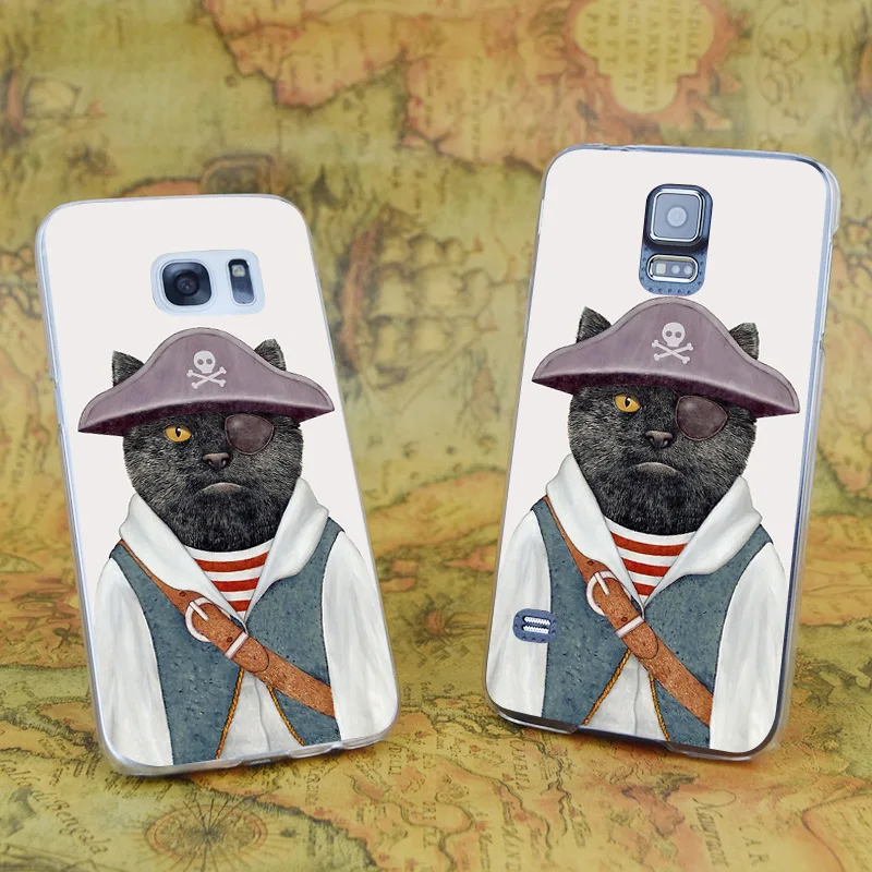 E0765 Pirate Cat Funny Transparent Hard PC Case Cover For Samsung Galaxy Note S 3 4 5 6 7 8 9 Mini Edge Plus |