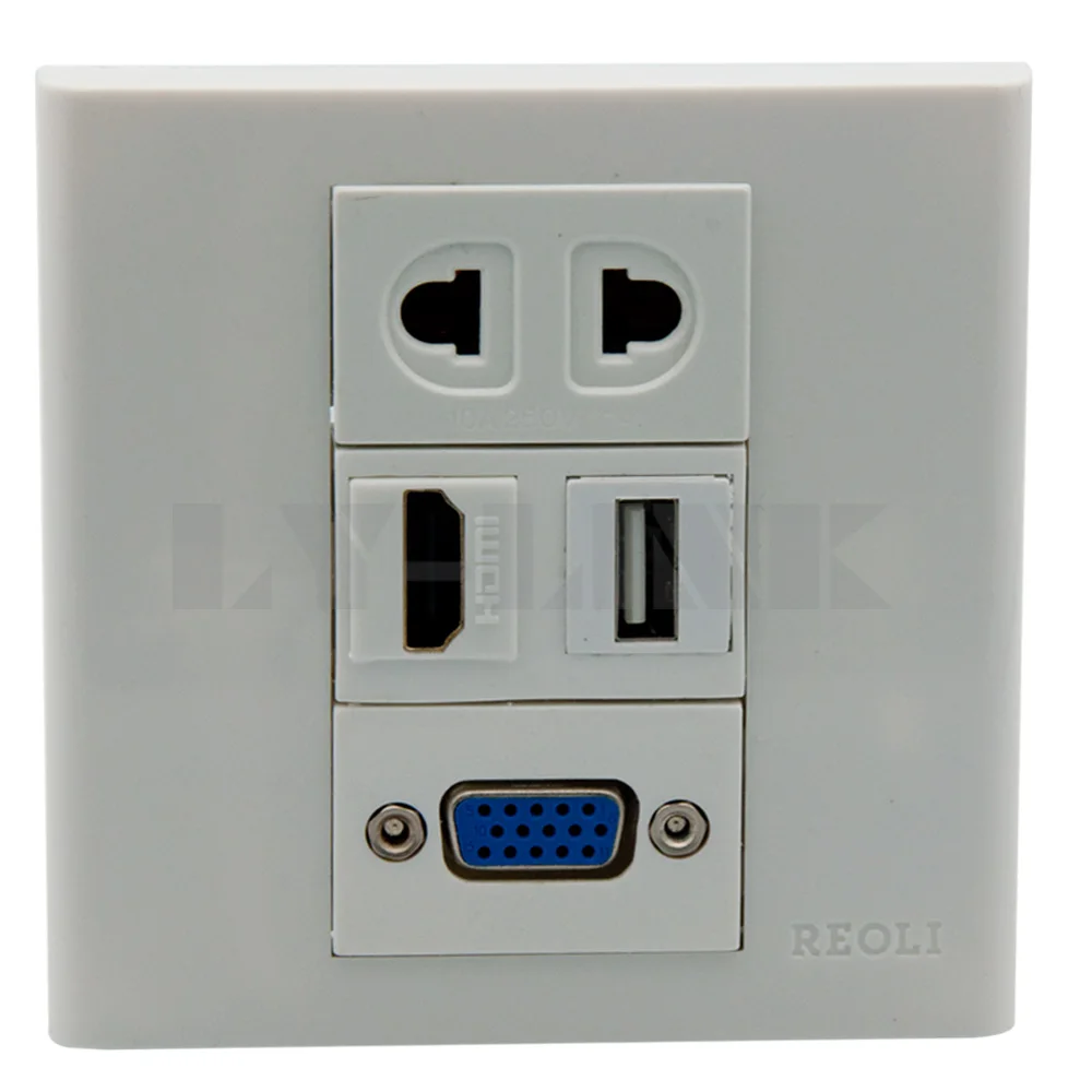 VGA HDMI USB настенная пластина питания переменного тока с обратной стороной разъема