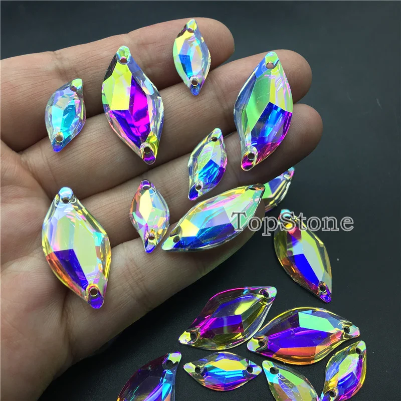 TopStone Crystal AB Leaf Resin sew стразы Beauty Fish 9x20 14x30 мм фотоэлементы с плоским основанием |
