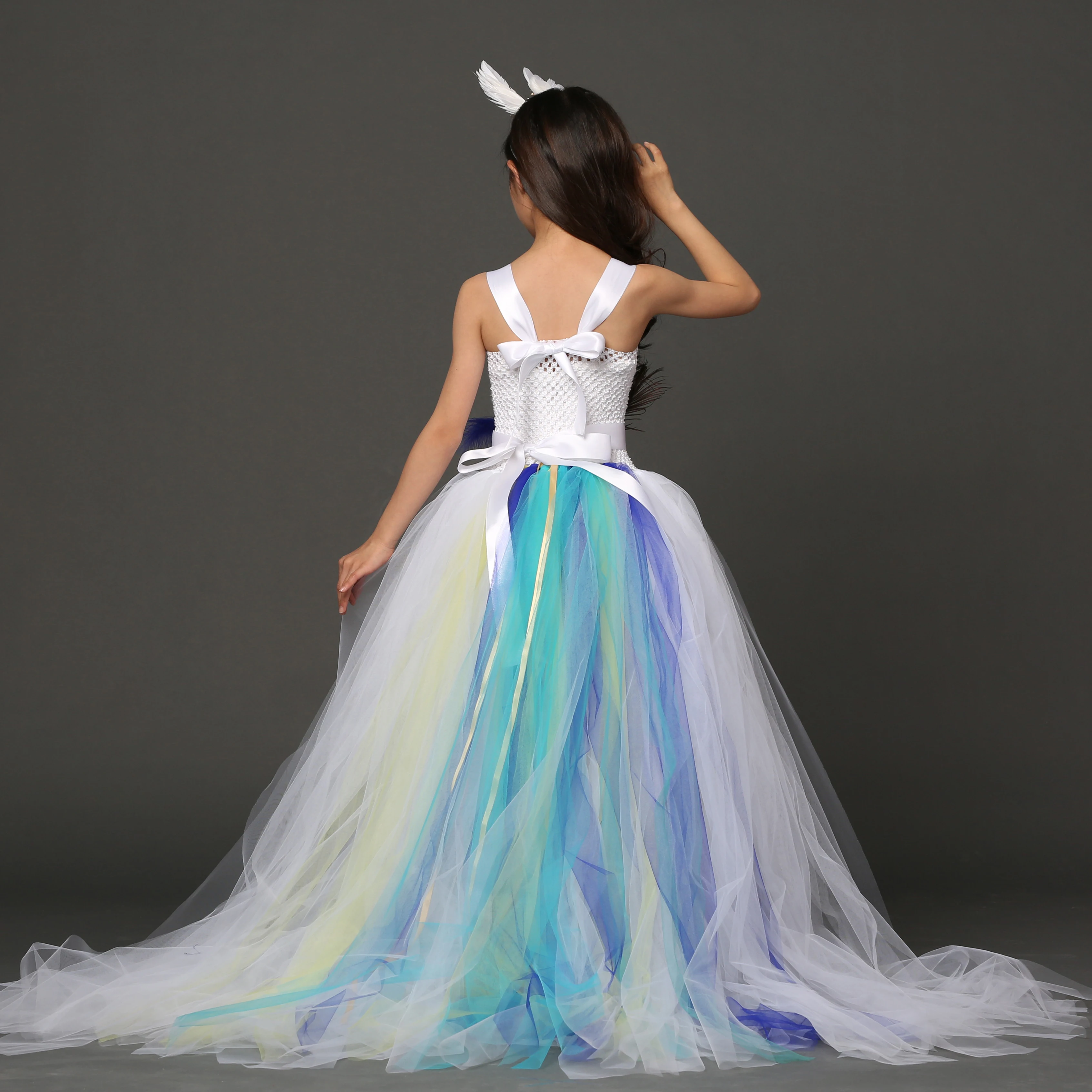 POSH DREAM Peacock Flower Girls Dress for Wedding Evening Children Princess Party Pageant Long Gown Kids Dresses | Детская одежда и