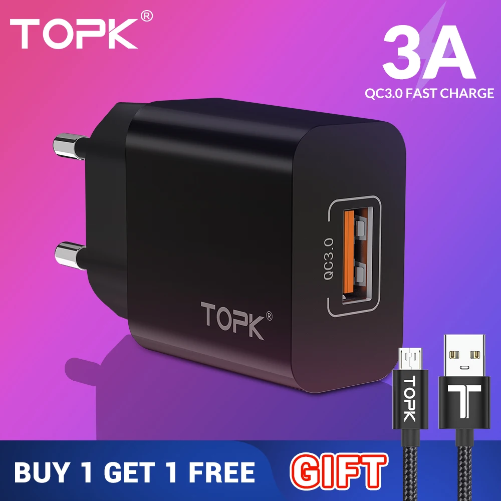 TOPK 18 Вт QC 3 0 USB быстрое зарядное устройство для телефона iPhone huawei Xiaomi samsung