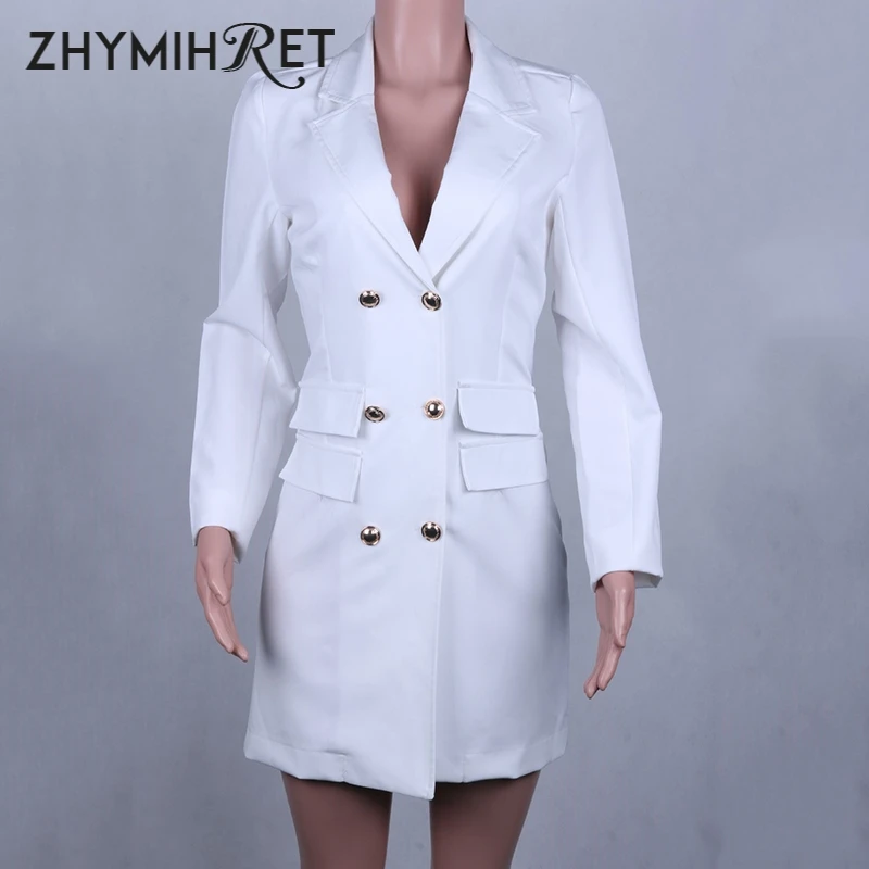 Женское винтажное офисное платье zhymifret белое однобортное блейзер с длинным