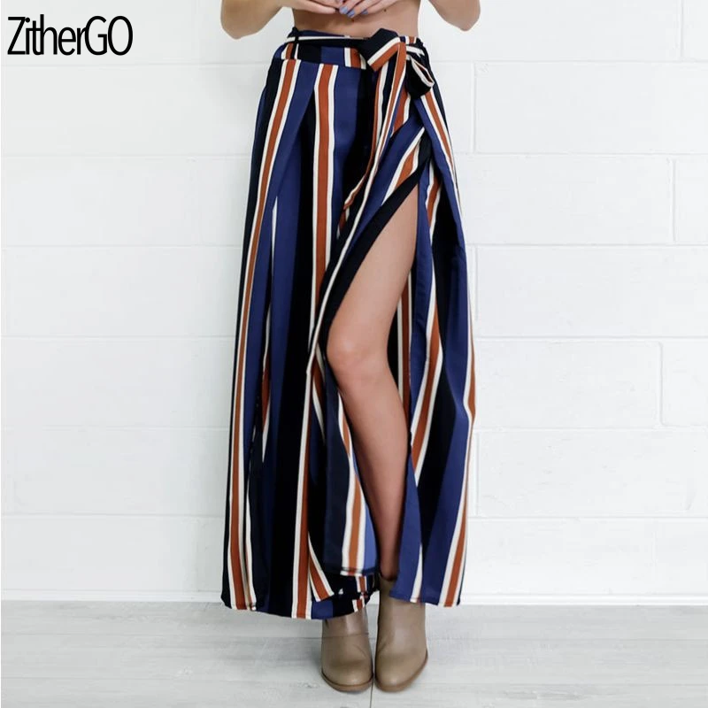 ZitherGo новые брюки для Для женщин широкие Штаны Мода полосой сексуальные вилка