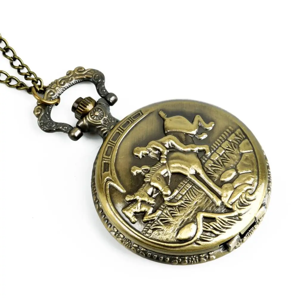 Fashion Vintage Unisex Quartz Pocket Watch Alloy Running Horse Necklace Pendant Men Women Chain Clock Gifts | Наручные часы