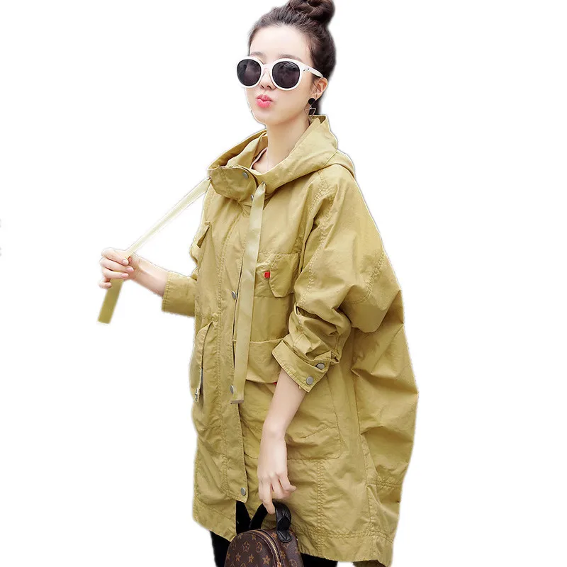 Женская ветровка средней длины в Корейском стиле Свободный Повседневный Тренч с