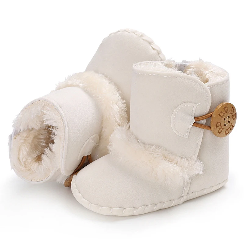Baby Warm Snow Boots Boy Girl Winter Cotton Fabric Buckle Strap Flat With Plush Lining Rubber Outsole Non-slip Shoes