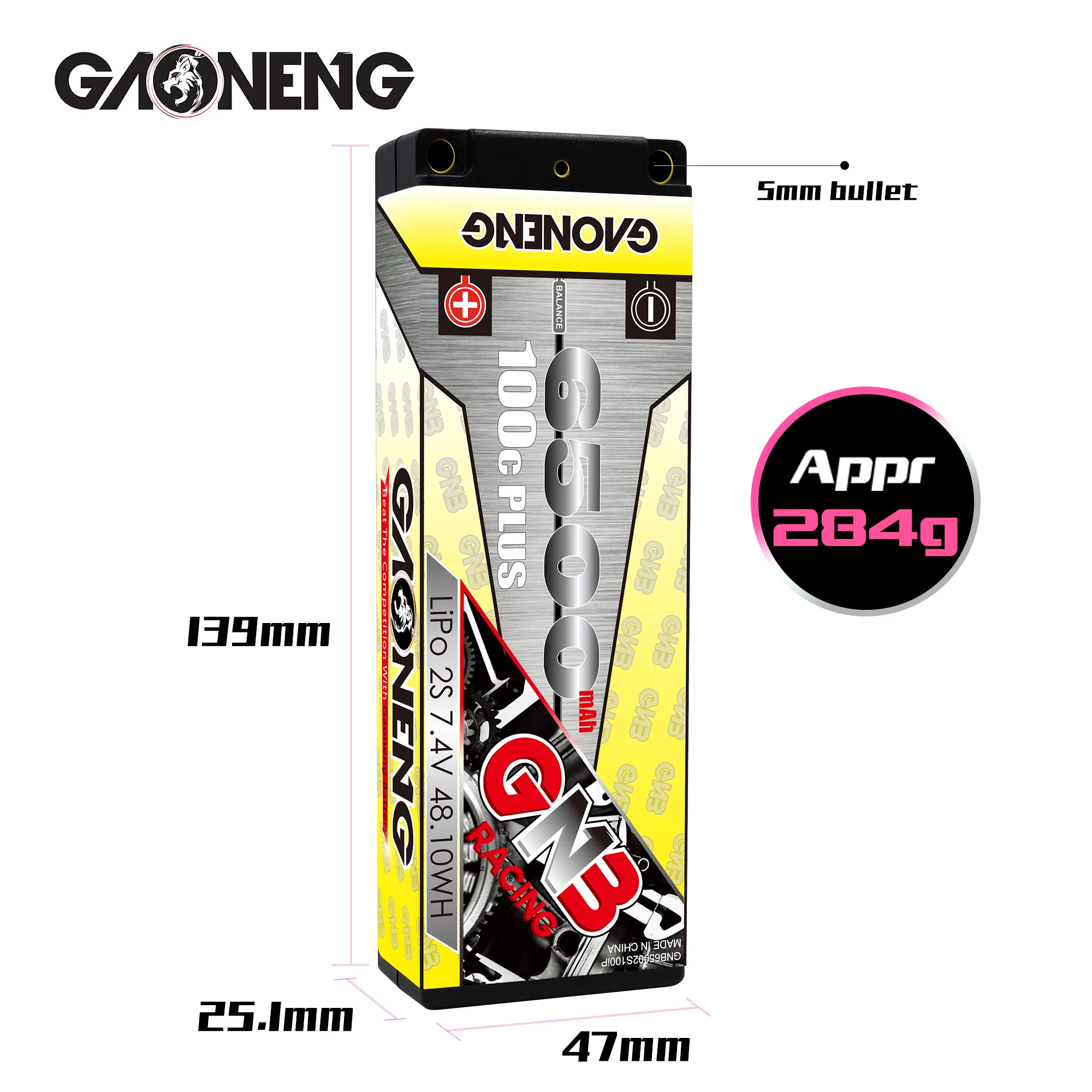 Новейший Gaoneng GNB 6500mAh 2S 7,4 V 100C PLUS Hardcase LiPo аккумулятор 5,0 мм штекер T XT60 штекер для 1:10 1/10 RC автомобиль Лодка