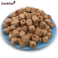 100pcs high quality faceted beech wood bead 12mm unfinished natural figure quartet wooden cube beads for diy nursing teether