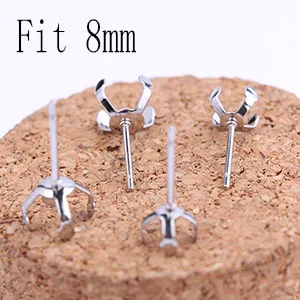fit 8mm Onwear, 20 шт., серьги из нержавеющей стали, фурнитура для рукоделия, подходят для 6 мм, 8 мм, жемчужные стразы, ободок, заготовки для изготовления ювелирных изделий - Цвет: fit 8mm