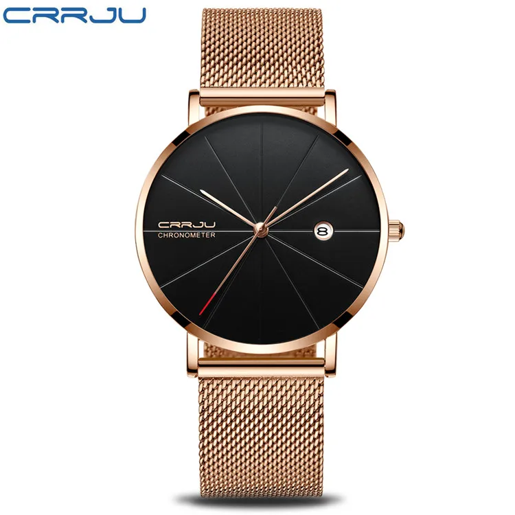 rose black Relogio Masculino CRRJU Топ люксовый бренд аналоговые спортивные наручные часы дисплей Дата Мужские кварцевые часы бизнес часы мужские часы - Цвет: rose black
