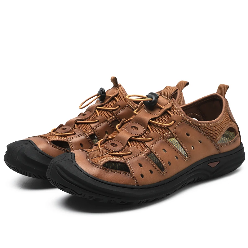 Fotwear мужские кожаные сандалии Повседневная обувь уличные дышащая ткань сетчатая